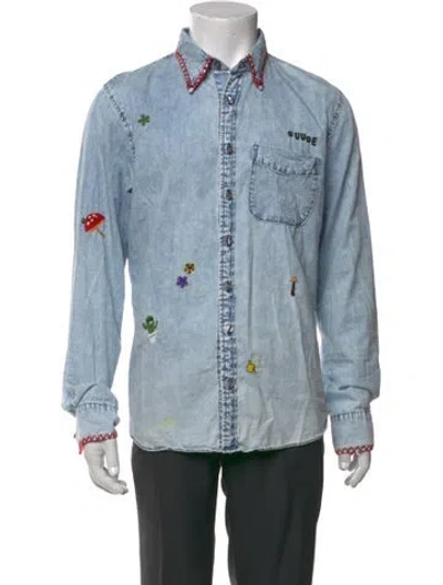Pre-owned Nsf Graphic Print Long Sleeve Denim Shirt In Blue