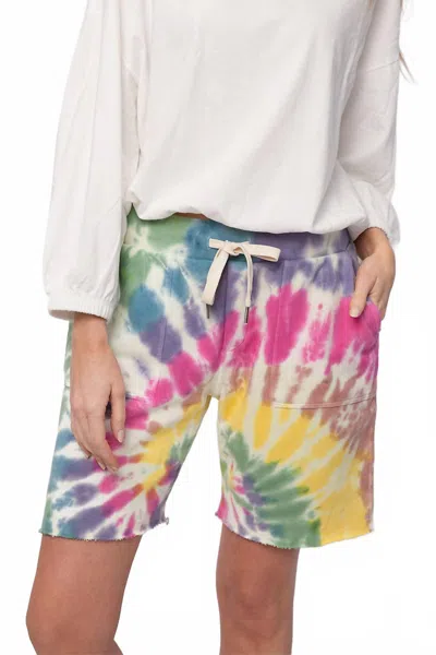 Nsf Jen Slouchy Cut Off Sweat Short In Skittles Dye In Multi