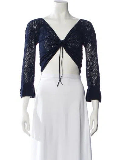 Pre-owned Nsf Lace Pattern V-neck Sweater In Blue