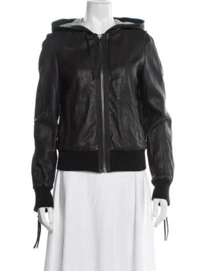 Pre-owned Nsf Leather Bomber Jacket In Black