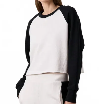 Nsf Marco Crop Raglan Crew Sweatshirt In Black/ivory In White