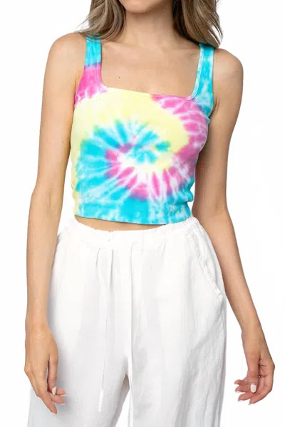 Nsf Mira Square Neck Crop Tank In Bright Pastel Spiral Dye In Blue