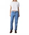 Nsf Owen Mid Rise Slouchy Straight Jean In Oceanside In Blue