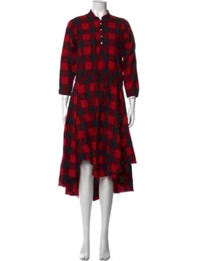 Pre-owned Nsf Plaid Print Long Dress In Red