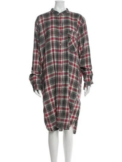 Pre-owned Nsf Plaid Print Midi Length Dress In Blue