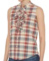 Nsf Plaid Ruffle Sleeveless Top In Multi In Beige