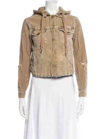 Pre-owned Nsf Printed Denim Jacket In Brown