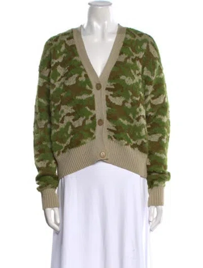 Pre-owned Nsf Printed V-neck Sweater In Green