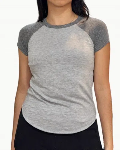 Nsf Tommy Colorblock Raglan Crew Top In Heather Grey/charcoal In Gray