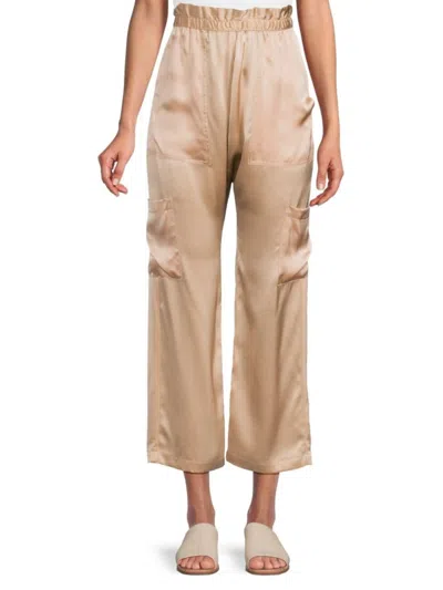 Nsf Women's Shailey Silk Cropped Paperbag Pants In Pigment Plaser