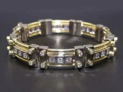 Pre-owned Nsg 0.4cts Round Cubic Zirconia Men's Statement Bracelet 925 Silver Free Stud 8" In White