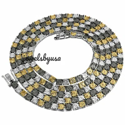 Pre-owned Nsg 0.50 Cts Genuine White Mens Tennis Necklace Chain 24" In 925 Sterling Silver