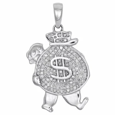 Pre-owned Nsg 10k Solid White Gold Mens Real Walking Money Bag Pendant 0.50 Cts Round In I