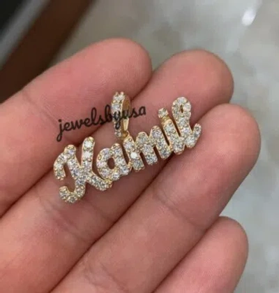 Pre-owned Nsg 10k Solid Yellow Gold Custom 1" Name Any 5 Initial Pendant Vvs Real Moissanite In White