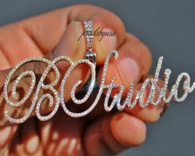 Pre-owned Nsg 1.12 Ct Natural Moissanite Customized Name In Cursive Charm Pendant 925 Silver In White