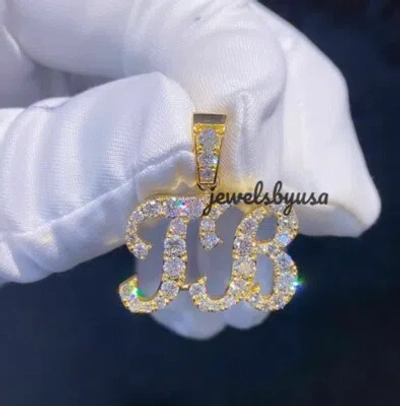 Pre-owned Nsg 1.2 Ct Round Real Moissanite Custom 10k Yellow Gold Any 2 Letter Men's Pendant In White