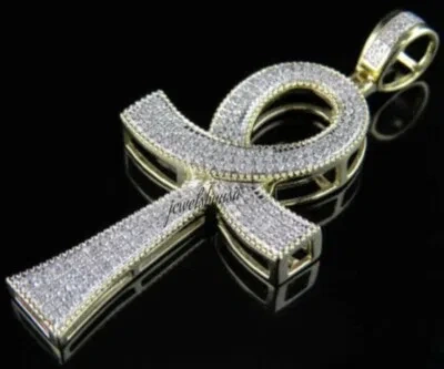 Pre-owned Nsg 1.21 Ct Genuine D/vvs Moissanite Men's Ankh Cross Charm Pendant Real 925 Silver In White