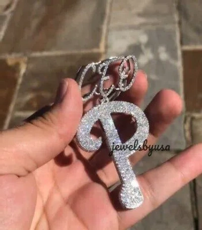 Pre-owned Nsg 1.21 Ct Real Moissanite Custom Initial Letter Name Pendant Free Stud 925 Silver In White