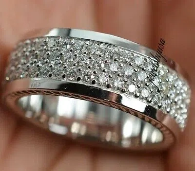 Pre-owned Nsg 1.22 Ct Genuine Moissanite Men's Wedding Eternity Band Ring 925 Silver In White