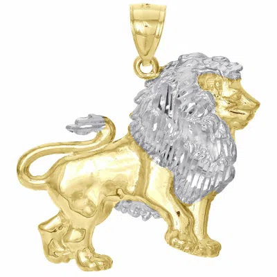 Pre-owned Nsg 14k Yellow Gold Plated Silver Two Tone Lion Solid Metal Pendant Men's