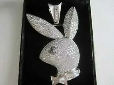 Pre-owned Nsg 1.5ct Cubic Zirconia Men's Play Boy Pendant 14k White Gold Plated Silver