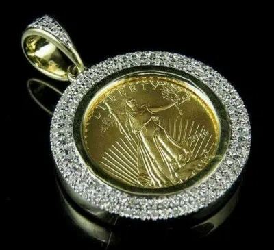 Pre-owned Nsg 1.5ct D/vvs Moissanite Round Statue Of Liberty Coin Medallion Pendant 925 Silver In Gold
