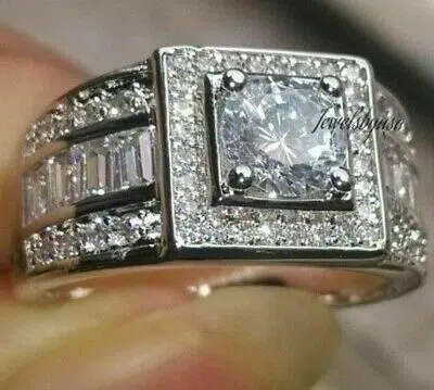 Pre-owned Nsg 1.82ct Baguette Natural Moissanite Men's Statement Pinky Ring 925 Silver In White