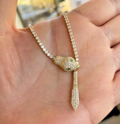 Pre-owned Nsg 18"4mm Simulated Diamond Women's Dainty Snake Tennis Wedding Necklace 925 Silver In Yellow