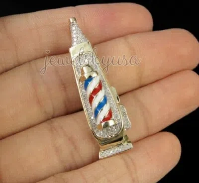 Pre-owned Nsg 2 Ct Men's Real Moissanite Barber Pole Clipper Charm Pendant 925 Silver In White