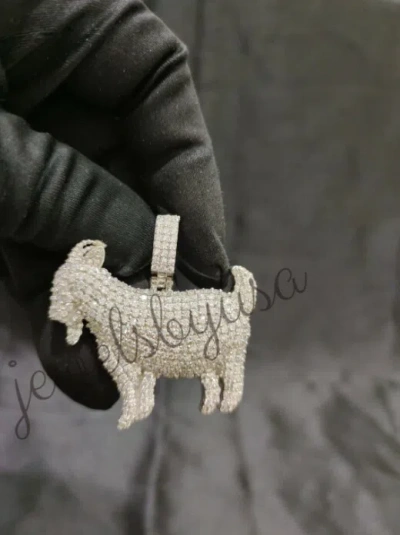 Pre-owned Nsg 2 Ct Men's Round Cut Real Moissanite Goat Animal Pendant Real 925 Silver 2 " In White