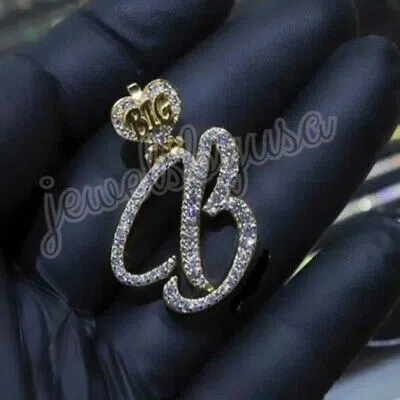 Pre-owned Nsg 2.1 Ct Men's Natural Diamond Big B Custom Initial Charm Pendant 925 Silver In White