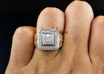 Pre-owned Nsg 2.10ct Genuine Moissanite Nugget Square Pinky Ring 14k Yellow Gold Plated Silver In White