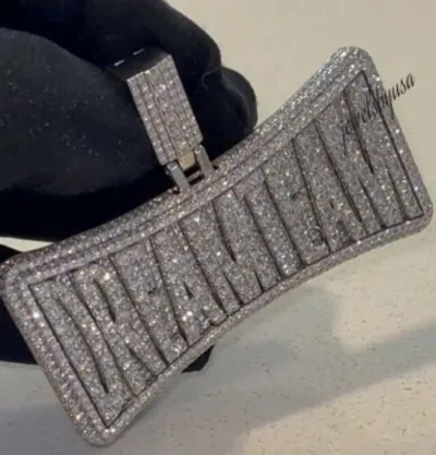 Pre-owned Nsg 2.48ct Genuine Moissanite Custom Name Dog Tag Charm Pendant Free Stud 925 Silver In White
