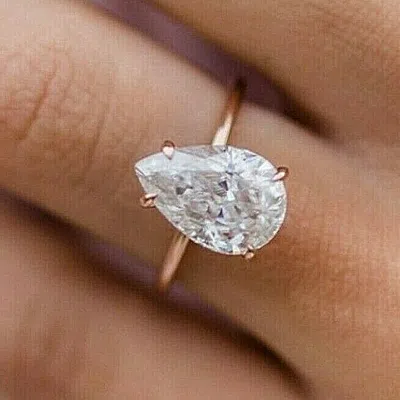 Pre-owned Nsg 2.5 Ct Pear Cut Moissanite Solid 14k Rose Gold Solitaire Engagement Ring In White