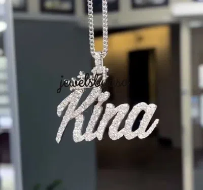 Pre-owned Nsg 2.5 Ct Tester Passing Moissanite Name "kina" Customize Men's Pendant 925 Silver In White