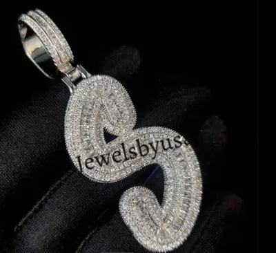 Pre-owned Nsg 2.5ct Princess Moissanite Mens Initial Latter Pendant With Rope Chain 925 Silver In White