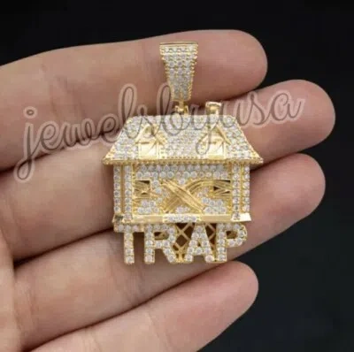 Pre-owned Nsg 2.8 Ct Mini Trap House Tester Passing Moissanite Men's Charm Pendant 925 Silver In White