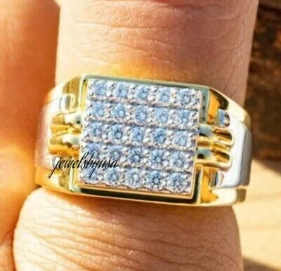 Pre-owned Nsg 2ct D/vvs Genuine Moissanite Men's Square Classy Wedding Ring 925 Silver In White