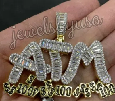 Pre-owned Nsg 2ct Men's Atm 2 Tone Baguette Cubic Zirconia Custom Pendant 925 Free Gift In White