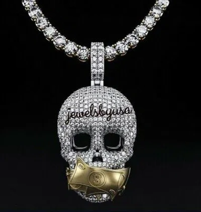 Pre-owned Nsg Halloween Gift 2.9 Ct Tester Passing Moissanite Skull Head Pendant 925 Silver In White