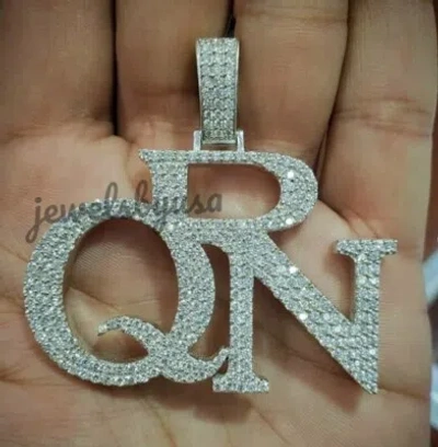 Pre-owned Nsg 3 Ct D/vvs Moissanite Men's Custom Letter Mini Pendant 925 Silver Free Gift In White