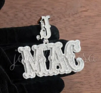 Pre-owned Nsg 3 Ct D/vvs Moissanite Men's Mac Custom Name Letter Pendant 925 Silver Free Gift In White