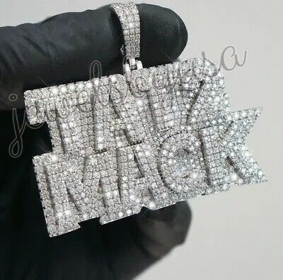 Pre-owned Nsg 3 Ct Genuine D/vvs Moissanite Studded Men's Tat2 Mack Custom Pendant 925 Silver In White