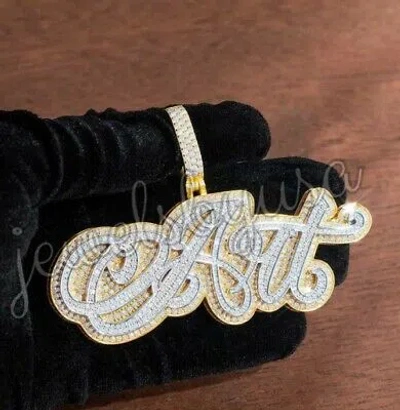 Pre-owned Nsg 3 Ct Men's Natural Moissanite Cursive Font Name Custom 2 Tone Pendant 925 Silver In White
