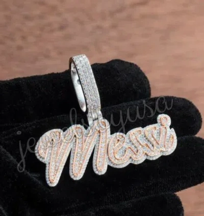 Pre-owned Nsg 3.1 Ct Men's Natural Moissanite Messi Custom Name Pendant 925 Silver Free Stud In White