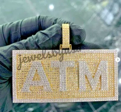 Pre-owned Nsg 3.10 Ct Tester Passing Moissanite Men's Atm Letter Custom Pendant 925 Silver In White