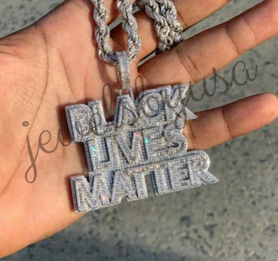 Pre-owned Nsg 3.1ct Men's Baguette Cubic Zirconia "black Live Matter" Custom Pendant 925 In White