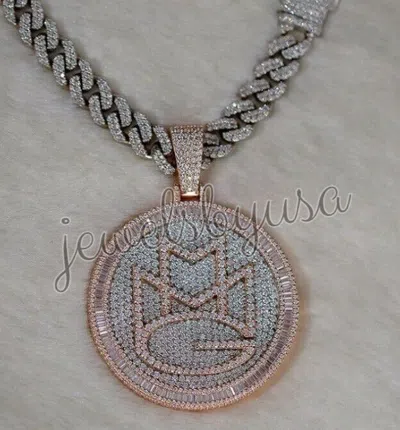 Pre-owned Nsg 3.1ct Men's Baguette Cubic Zirconia "mmg" Custom Fancy 2 Tone Pendant 925 In White