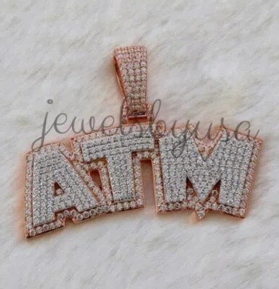 Pre-owned Nsg 3.20 Ct Men's Genuine Moissanite Customize Letter Atm 2 Tone Pendant 925 Silver In White