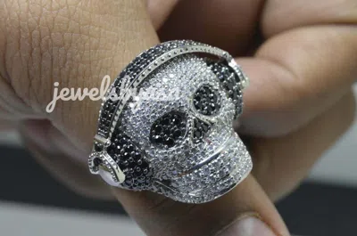 Pre-owned Nsg 3.20 Ct Skull Headphone Simulated Diamond Halloween Gift Men's Ring 925 Silver In White